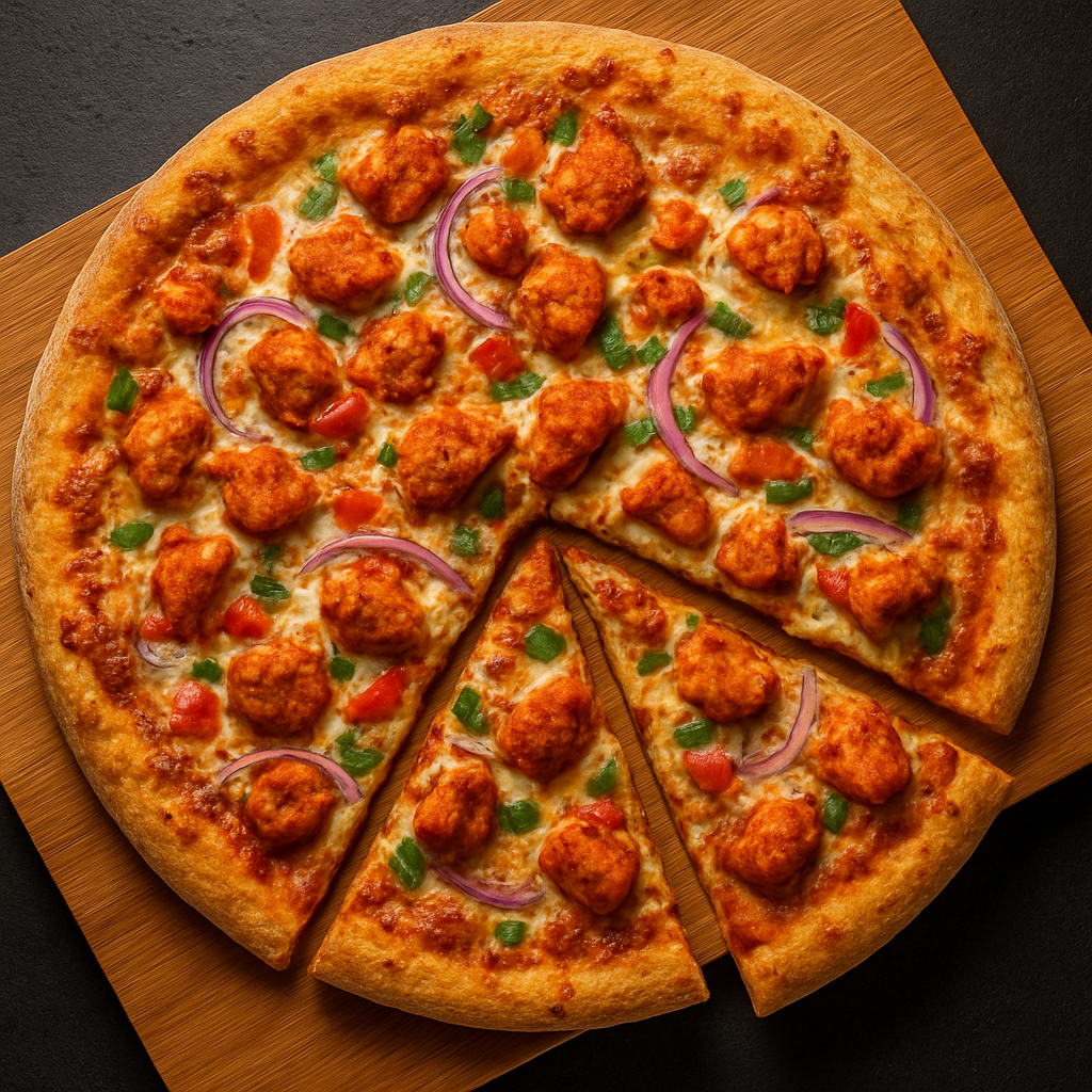 Delicious Tandoori Chicken Pizza at Pizza 106 in Edmonton, AB